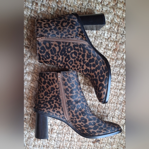 Gibson latimer womensvina leopard print calf hair leather booties 10 bohemian 80 - Picture 3 of 4